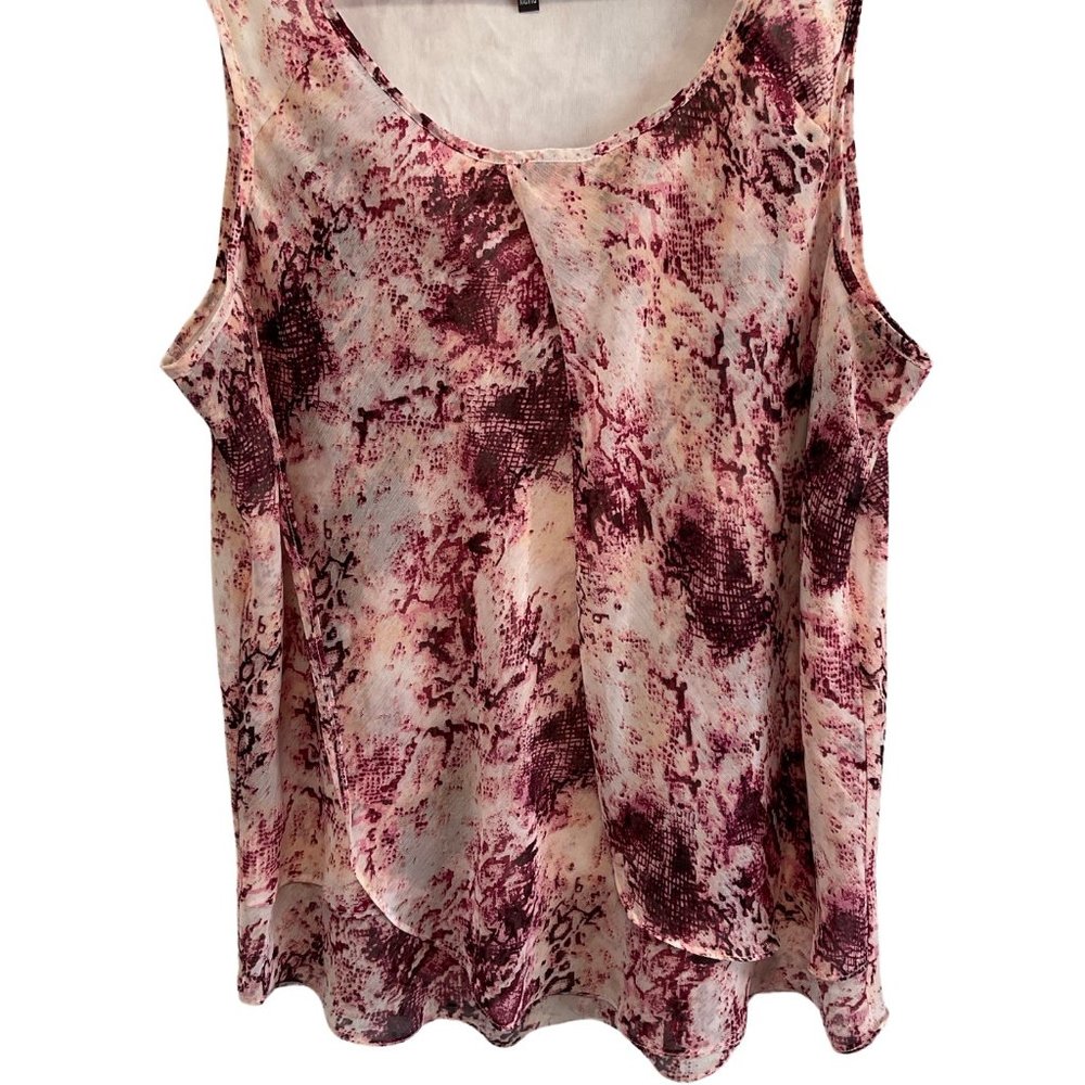 Pink/Burgundy  Snake Print Sleeveless Top w/ Sheer Overlay